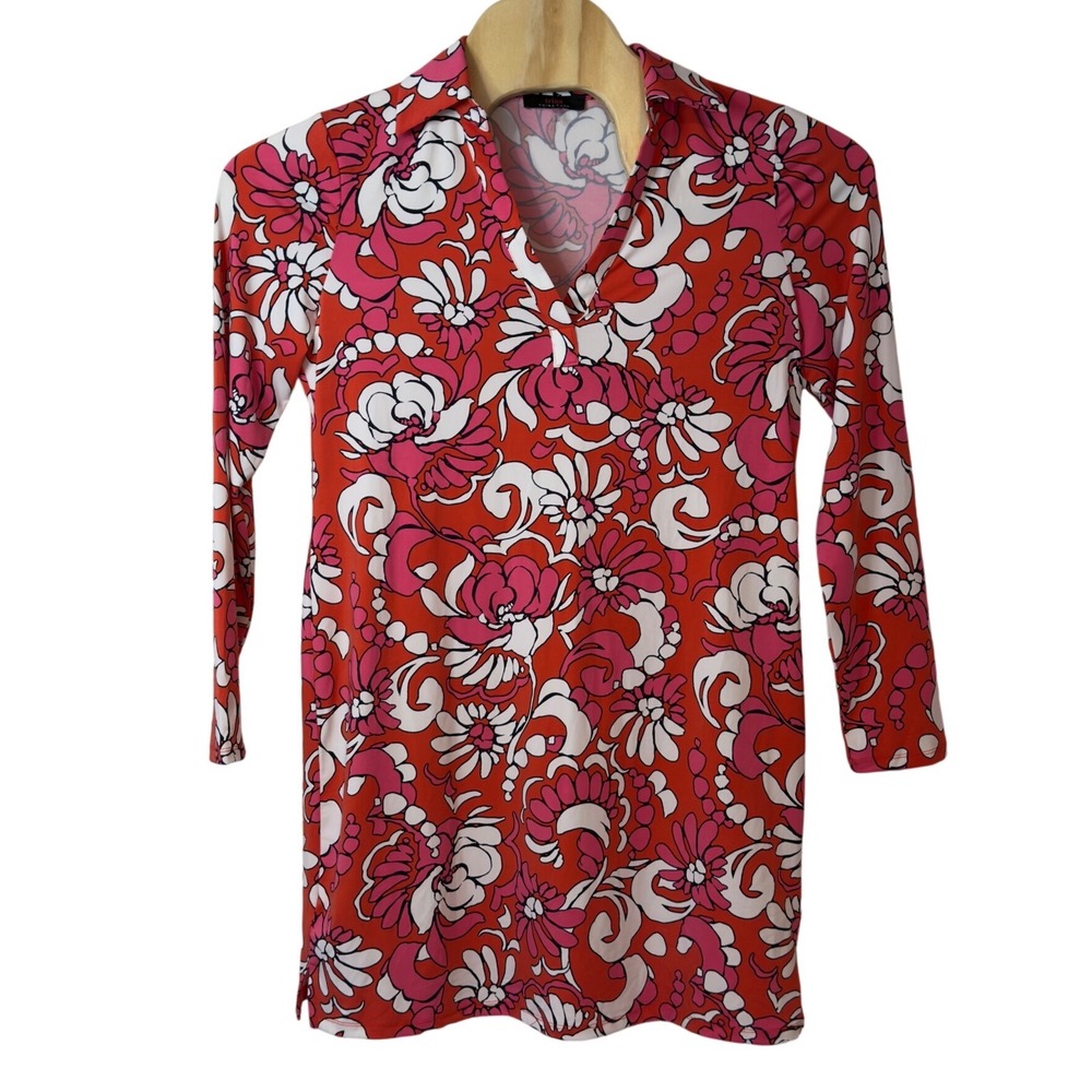Trina Turk Kamryn Bold Floral Polo Mini Dress Size L Stretch Resortwear Tropical